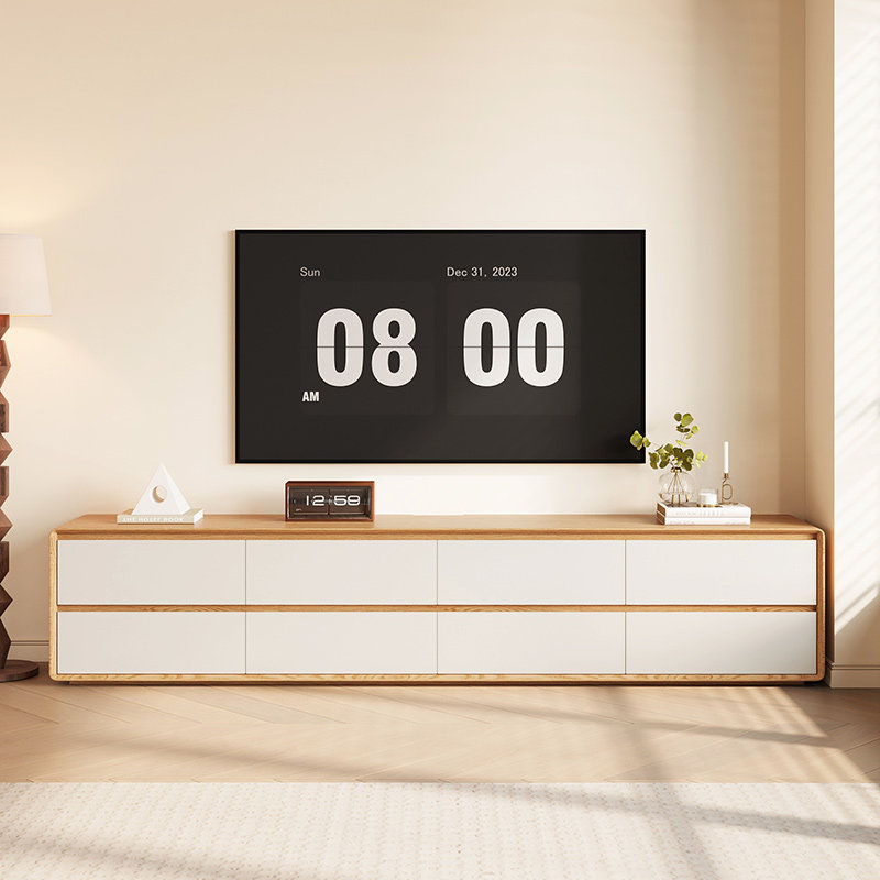 ENF实木多层板原木色系双层电视柜高款落地电视柜茶几组合