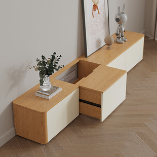 原木风实木多层板抽拉电视柜茶几组合客厅家用小户型简约落地柜