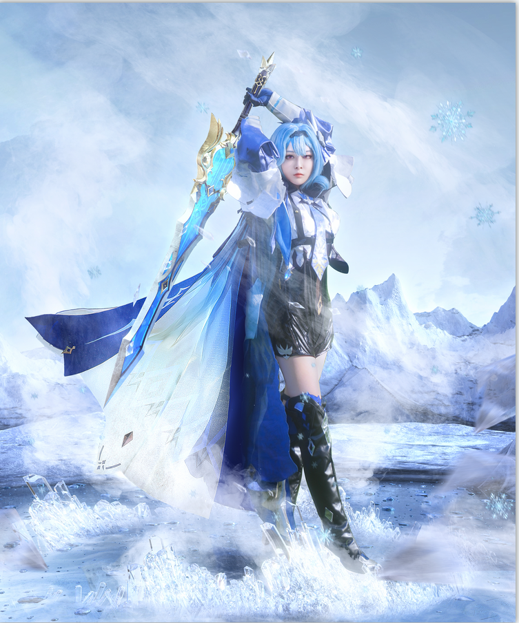 【须臾素材】原神优菈冰雪cos后期合成psd分层素材(请看详情)