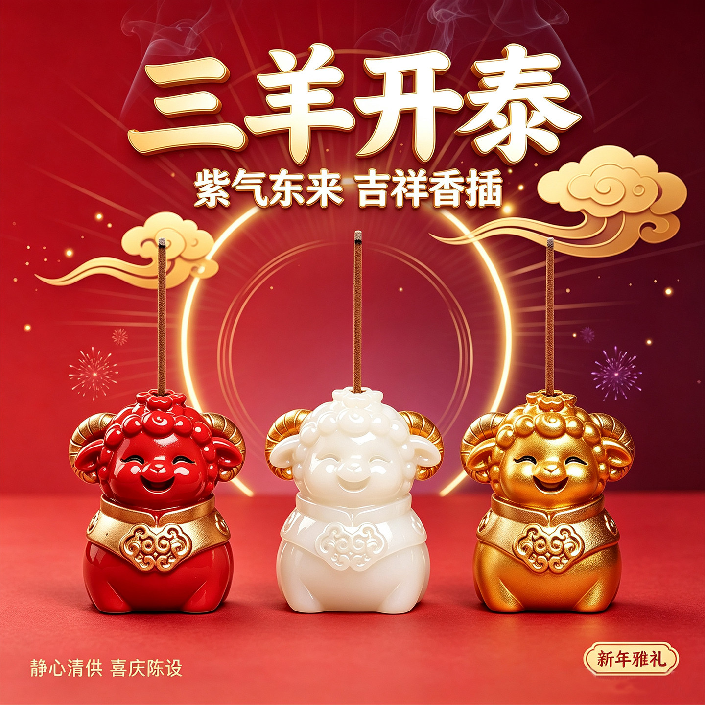 2027三羊开泰香插玄关摆件线香炉金玉满堂羊年吉祥金羊送福线香插
