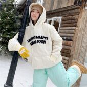 复古连帽卫衣棉服女秋冬字母刺绣宽松菱格帽衫 KHIAN SOON美式 保暖