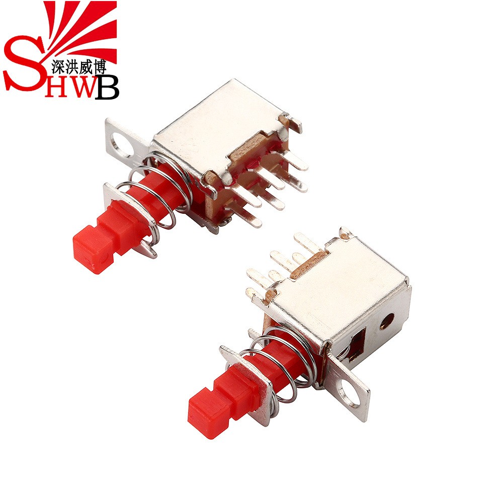 直键开关带耳朵PS-22F04六脚带锁 自锁无锁开关红色按钮 琴键开关