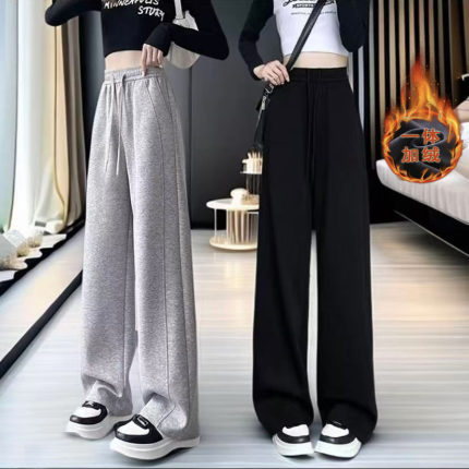 女童裤子春装休闲风春秋季儿童运动裤显瘦加厚保暖少女阔腿直筒裤
