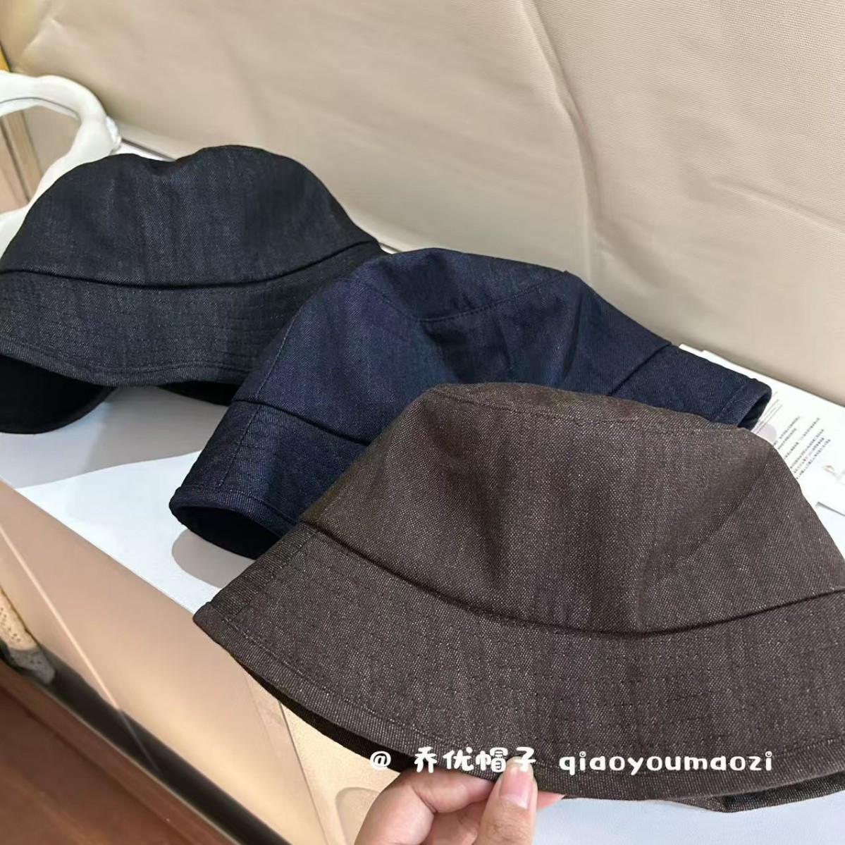 素色简约轻奢感牛仔布渔夫帽子女秋冬季气质简约纯色小檐盆帽休闲