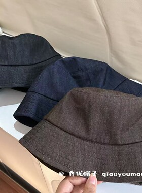 素色简约轻奢感牛仔布渔夫帽子女秋冬季气质简约纯色小檐盆帽休闲