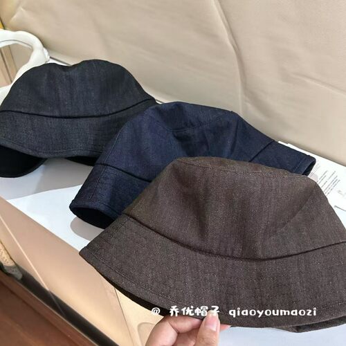 素色简约轻奢感牛仔布渔夫帽子女秋冬季气质简约纯色小檐盆帽休闲