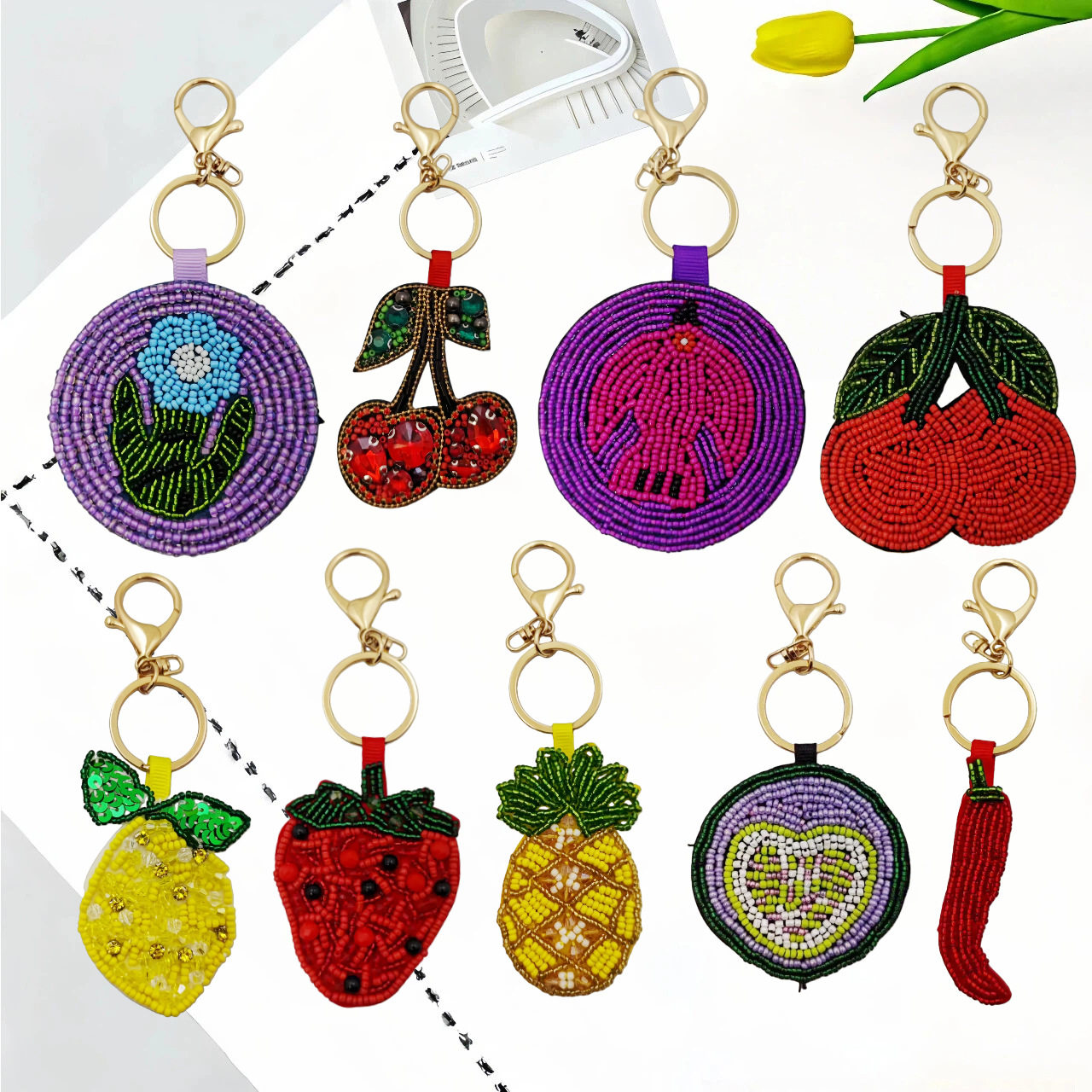 新款草莓柠檬樱桃手工钉珠刺绣布贴水果钥匙扣挂件包包服装辅料,服饰配件/皮带/帽子/围巾,钥匙扣,淘宝优惠券,粉丝福利购,淘宝优惠卷
