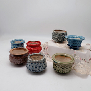 一卌多肉花盆 和风烧中小号微瑕印章刻花景德镇粗陶一物一拍特价