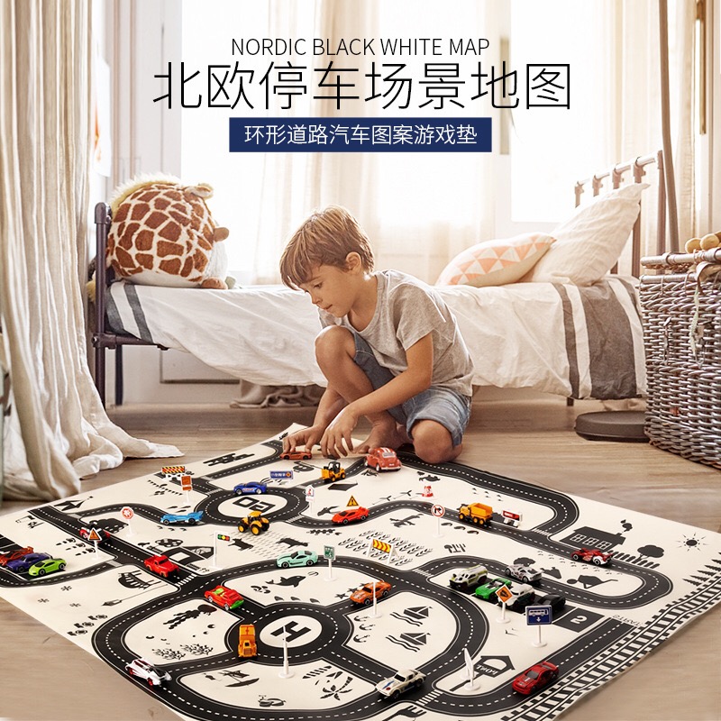 大號兒童城市交通場景地圖玩具汽車道路馬路公路停車場爬游戲地墊
