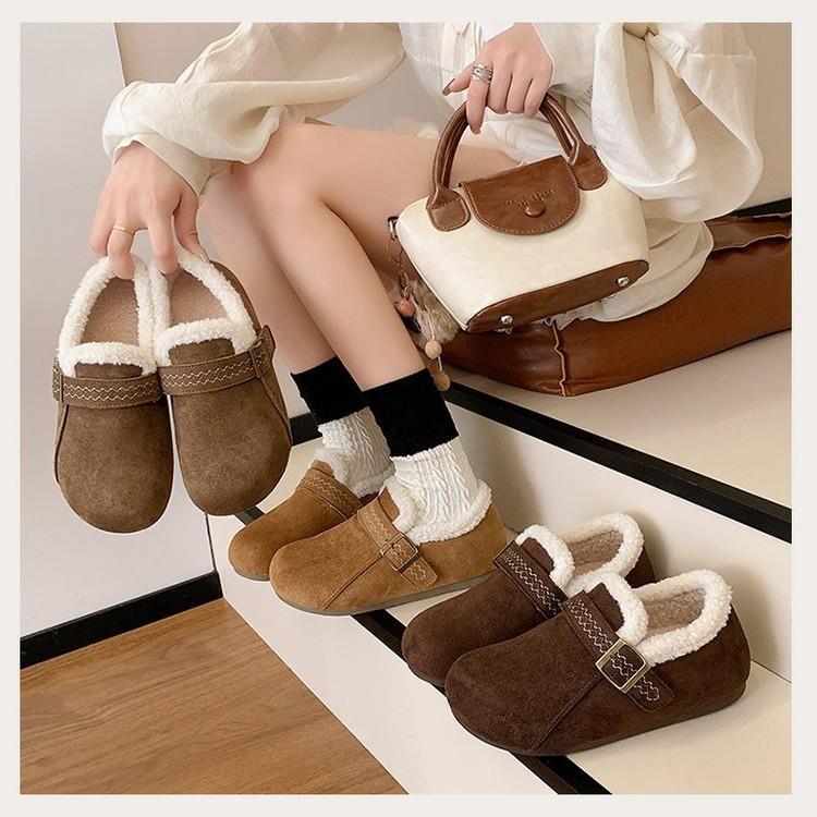 复古厚底懒人勃肯棉鞋女2025新款冬季增高加绒加棉休闲保暖毛毛鞋