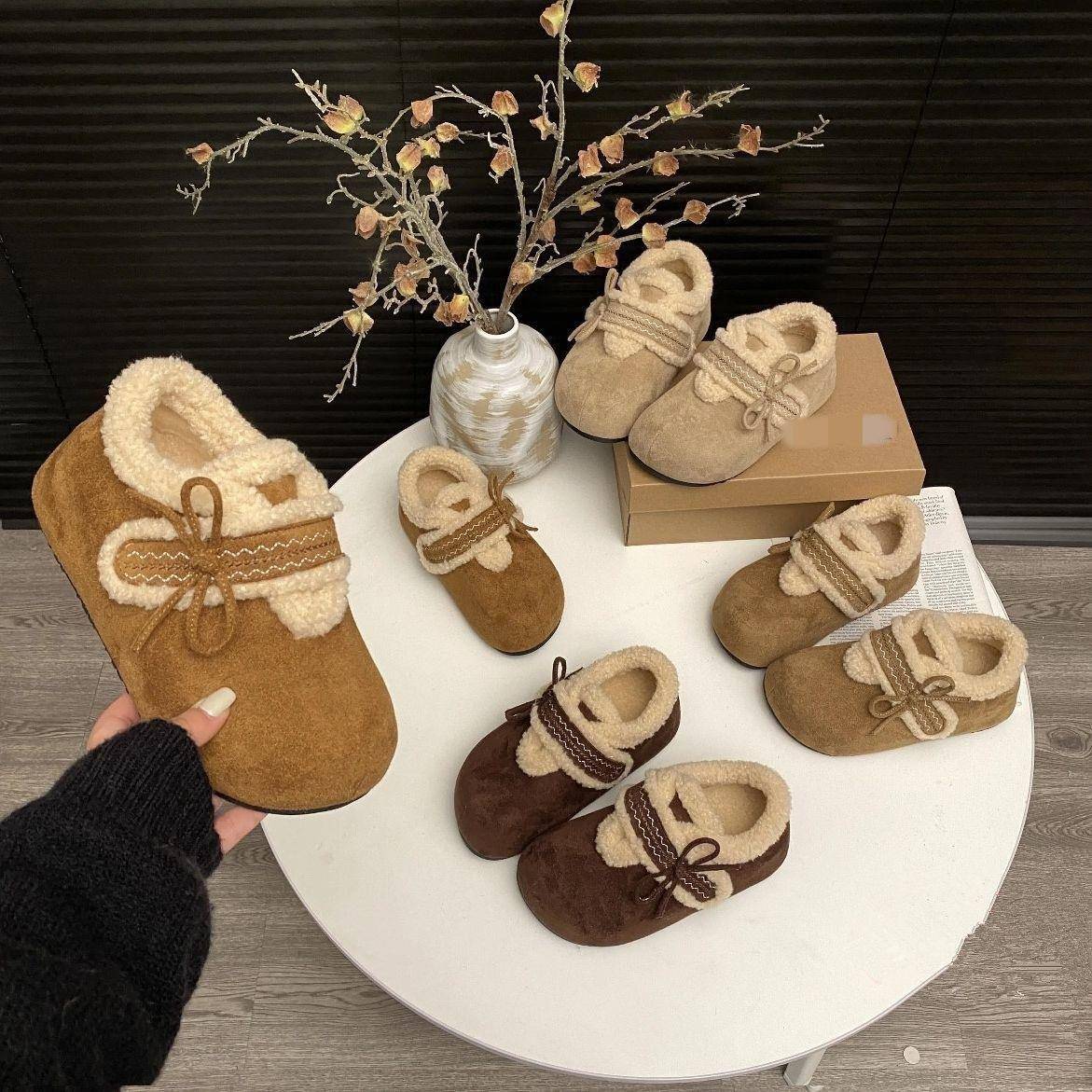 冬款加绒刺绣蝴蝶结女款2025冬季新款百搭外穿棉鞋韩版厚底勃肯鞋