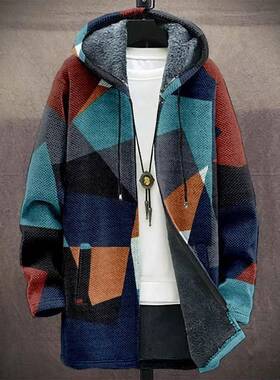 Digital Printed Hat Cardigan Men's Mid-length Trench Coat