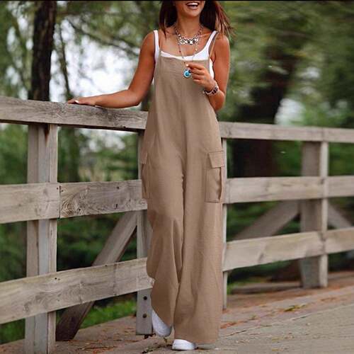 Women's Solid Color Cami Sleeveless Jumpsuit without Inner