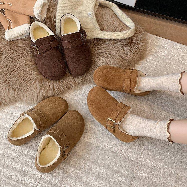 松糕厚底勃肯鞋包头全包毛毛鞋女外穿2025新款冬季一脚蹬博肯棉鞋