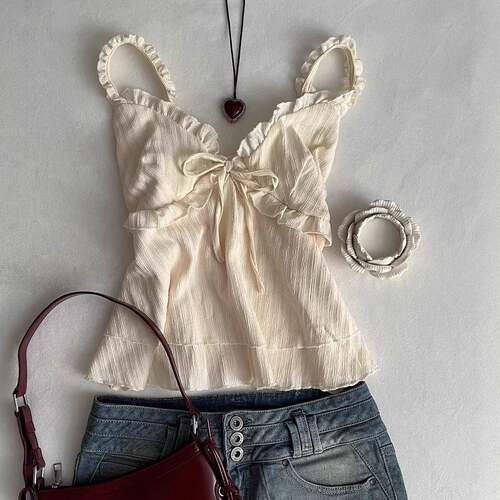 Spring Summer New Elegant Lace Hem Cake Skirt Bow Tie Neck