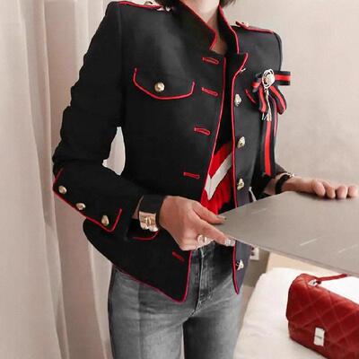 Women's Contrast Binding Button Front Jacket Coats Elegant