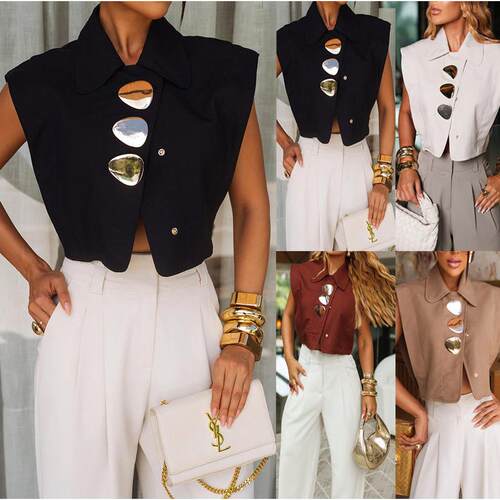 Women's Plus Size Light Short Sleeve Large Metal Buttons