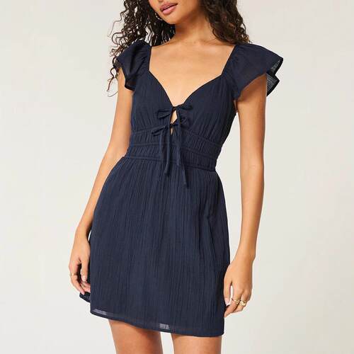 Women's Plain Bow Decor Chiffon Dress  Elegant Off Shoulder