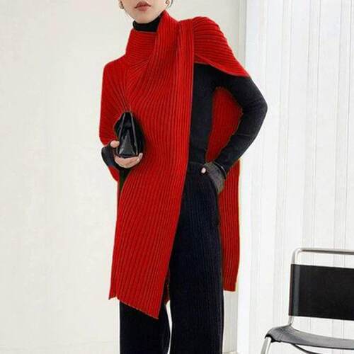 UOOZEE Women's High Neck Sweater Elegant Asymmetric Design