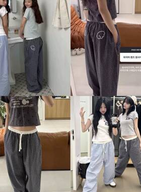 Men's High Cotton Vertical Striped Wide Leg Pants Elastic