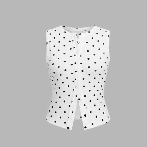 Katch Me Chic Women's Leisure Polka Dot Button-Up Sleeveless