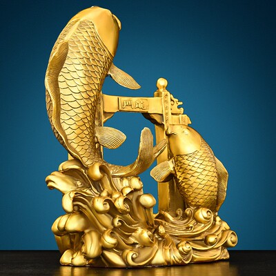 铜鱼摆件黄铜年年有鱼鲤鱼跃龙门客厅办公室工艺品鱼跃龙门鱼化龙