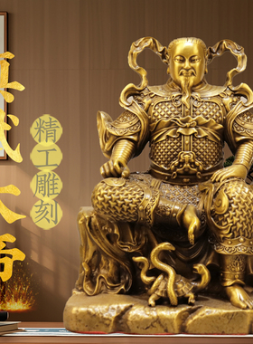 黄铜真武大帝摆件玄天上帝武当山玄武真武祖师爷居家佛堂摆设铜像