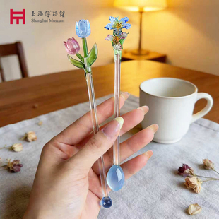 上海博物馆玻璃搅拌棒旗袍展海派摩登华影长柄花卉文创生日礼物