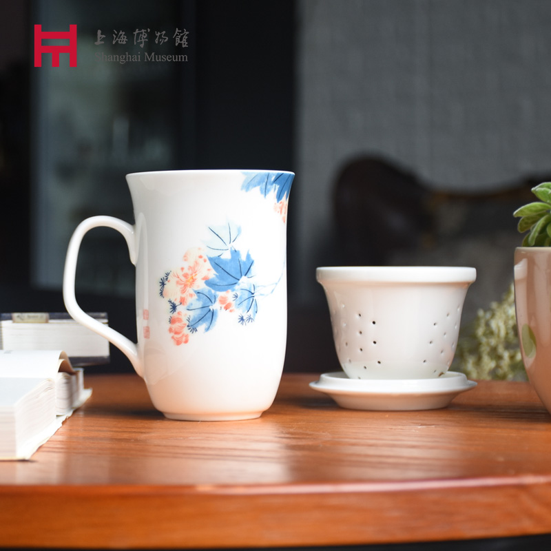 上海博物馆滤茶杯孙克弘花鸟图茶