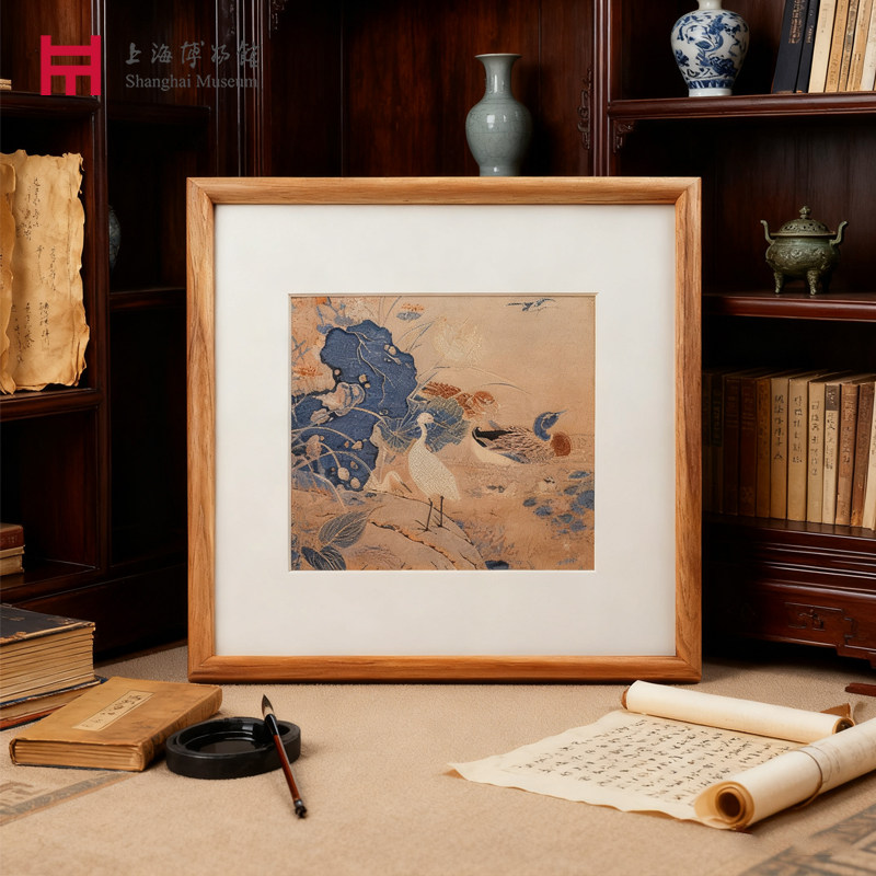 上海博物馆真丝织锦画莲塘乳鸭图