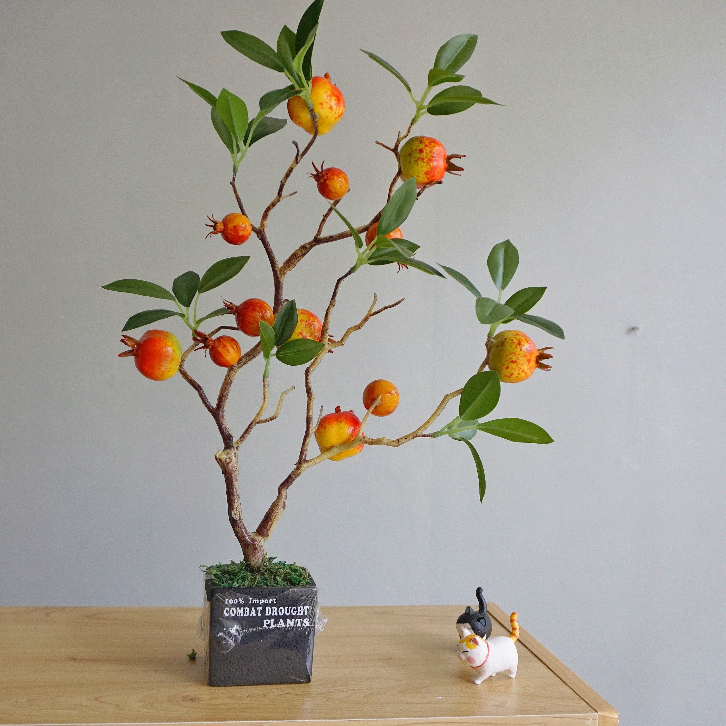 创意水果盆栽仿真石榴树假花果实盆景桌面吧台橱窗花卉装饰小摆件