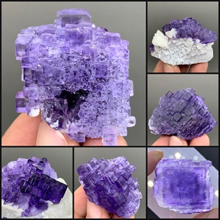 新疆矩阵萤石紫色天然矿物晶体矿石标本收藏观赏原石摆件地质科普