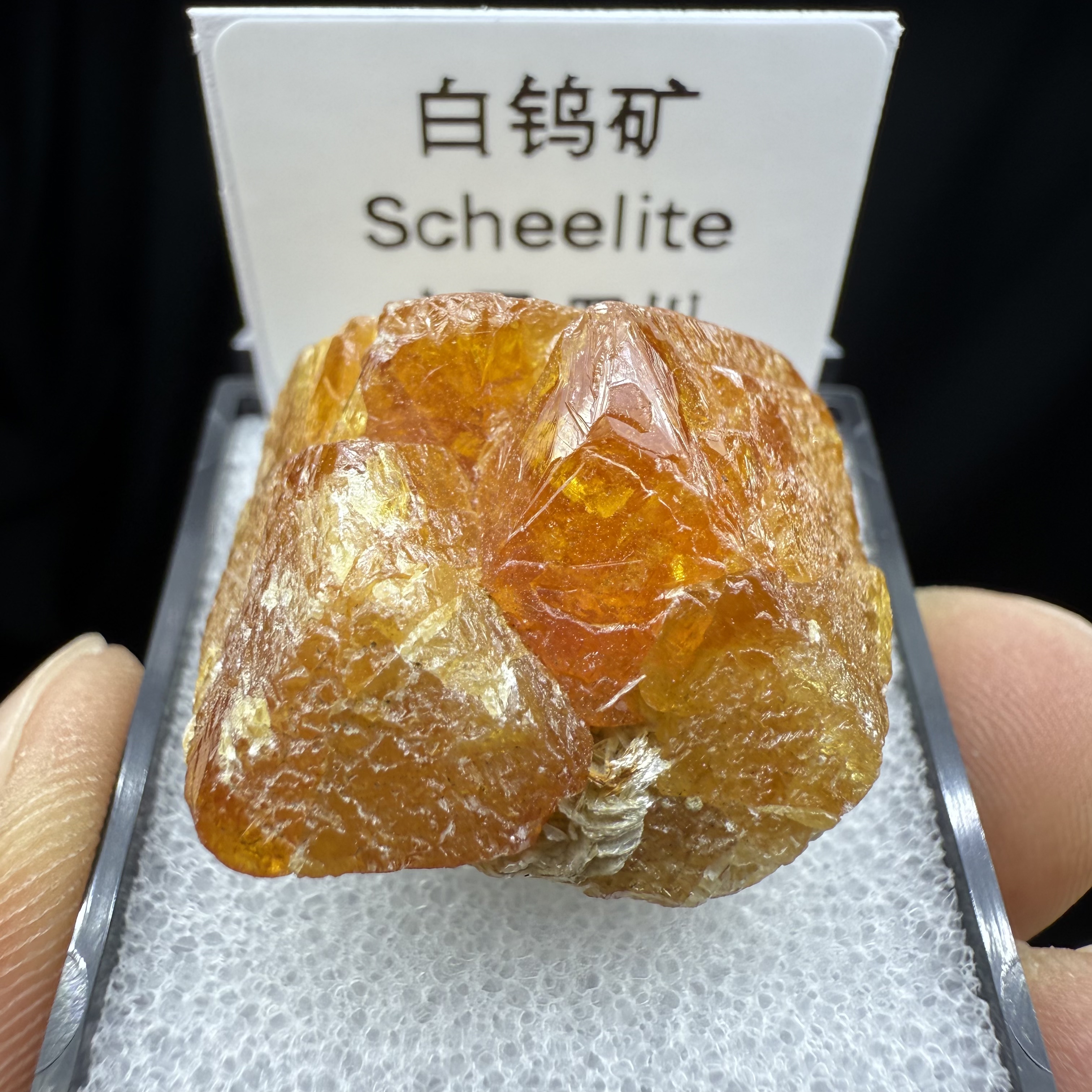 白钨矿天然矿物晶体矿石标本收藏观赏原石摆件优质盒子矿亚克力