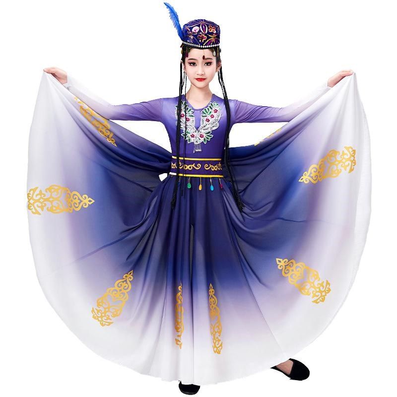 新品新款儿童新疆舞演出服小小古丽服装维吾族大S摆裙新款红色艺图片