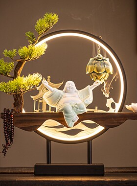 优选桌面创意新中式禅意摆件灯圈小夜灯家居装饰品客厅.办公室开