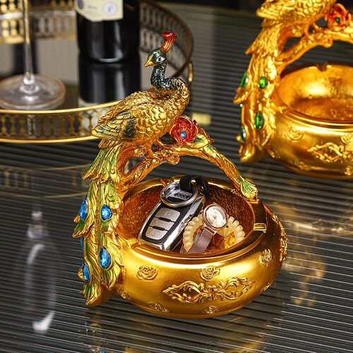 优选欧式高e档奢华金孔雀果盘轻奢餐桌客厅茶几摆件水果供盘家居