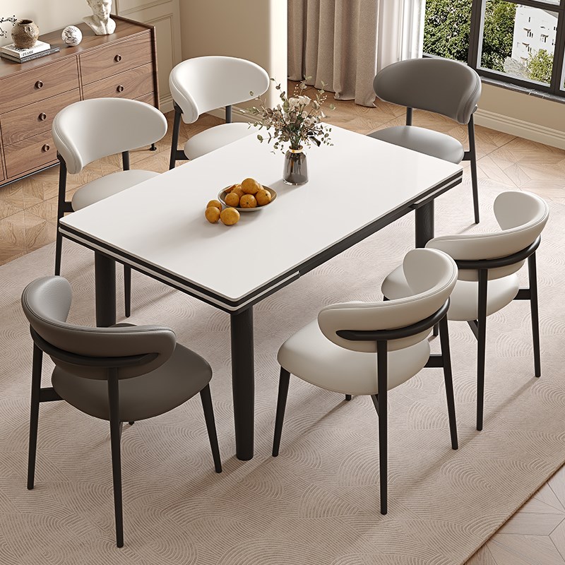 优选中古风极简岩板伸缩折叠餐桌椅组合长方N形小户型现代简约实