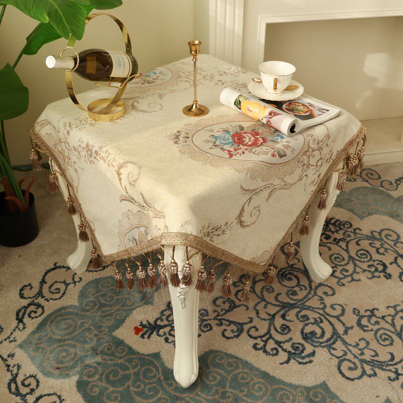 优选欧式正方形茶几布桌布轻奢高级感美J式床头柜边几角几盖布新
