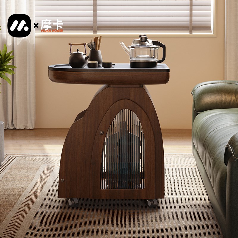 优选Moka Housoe 中古风沙发边柜客厅移动茶边几茶几迷你实木小推