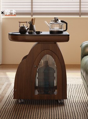 优选Moka Housoe 中古风沙发边柜客厅移动茶边几茶几迷你实木小推