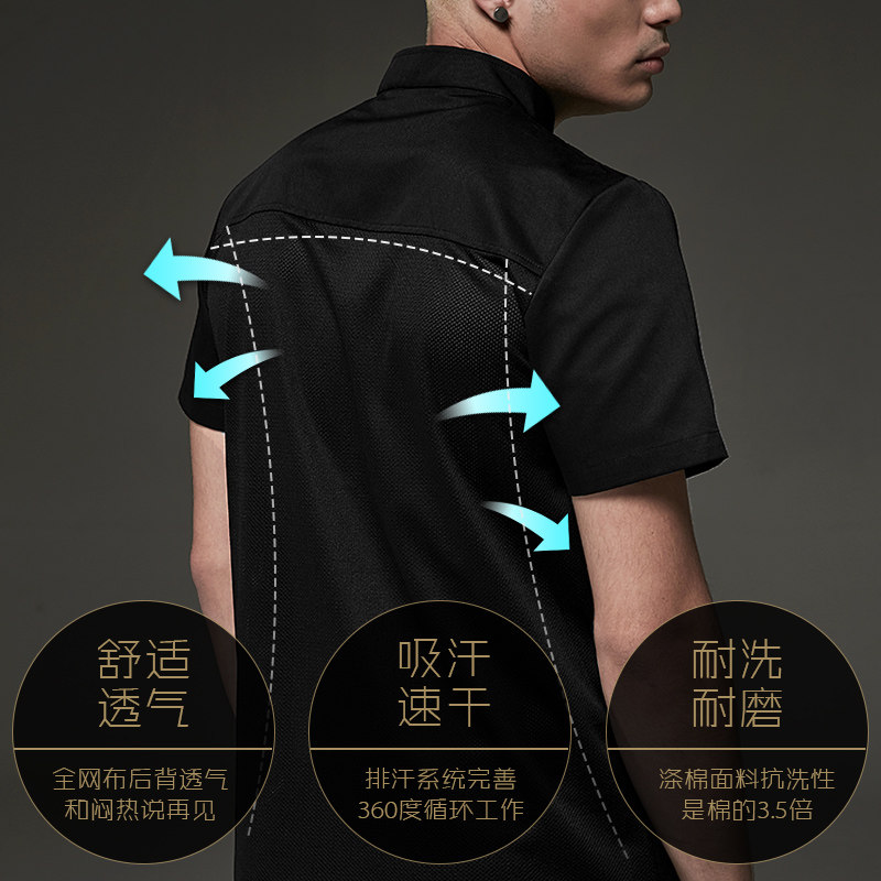 精选多米来厨师工作服男s短袖夏季透气衣服定制薄款厨房餐厅厨师