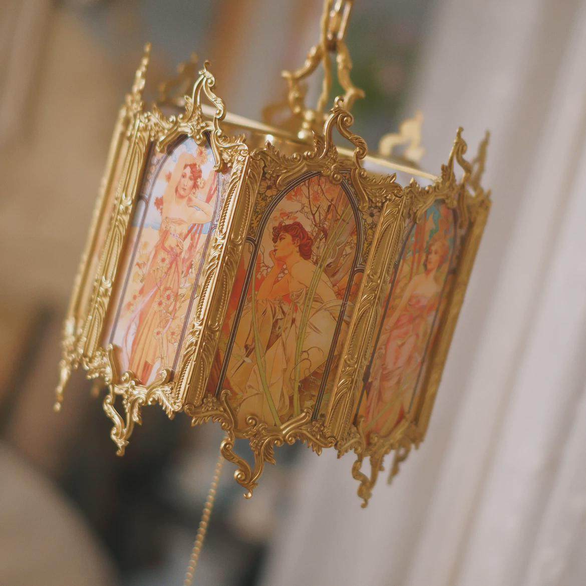 优选法式中古复古穆夏玻璃电台灯黄铜床头灯书P桌过道吊灯充电夜