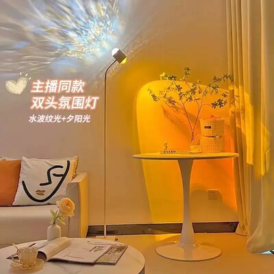 优选网红双头夕阳l水波纹氛围灯直播背景日落水纹落地灯卧室情调