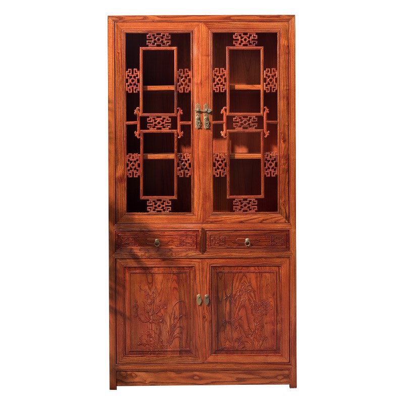 新款实木书柜柜子中式储物柜置物架客厅多宝O阁榆木书架三组合文