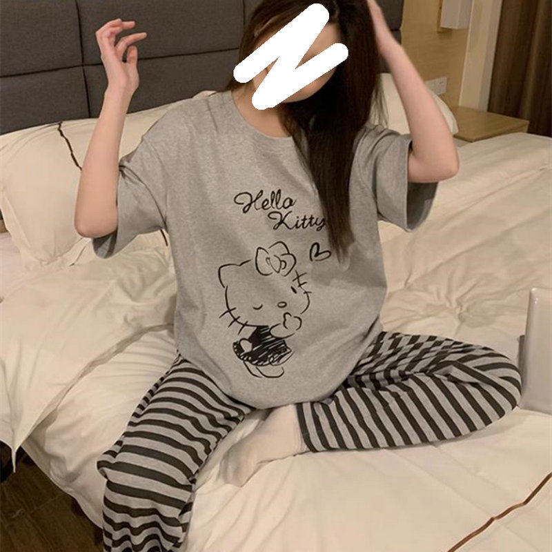 ins风网红短袖长裤睡衣女夏套装
