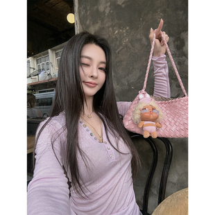 」早春贝壳扣v领褶皱收腰显瘦上衣 「晚风薄衫 MINI STUDIO徐琳