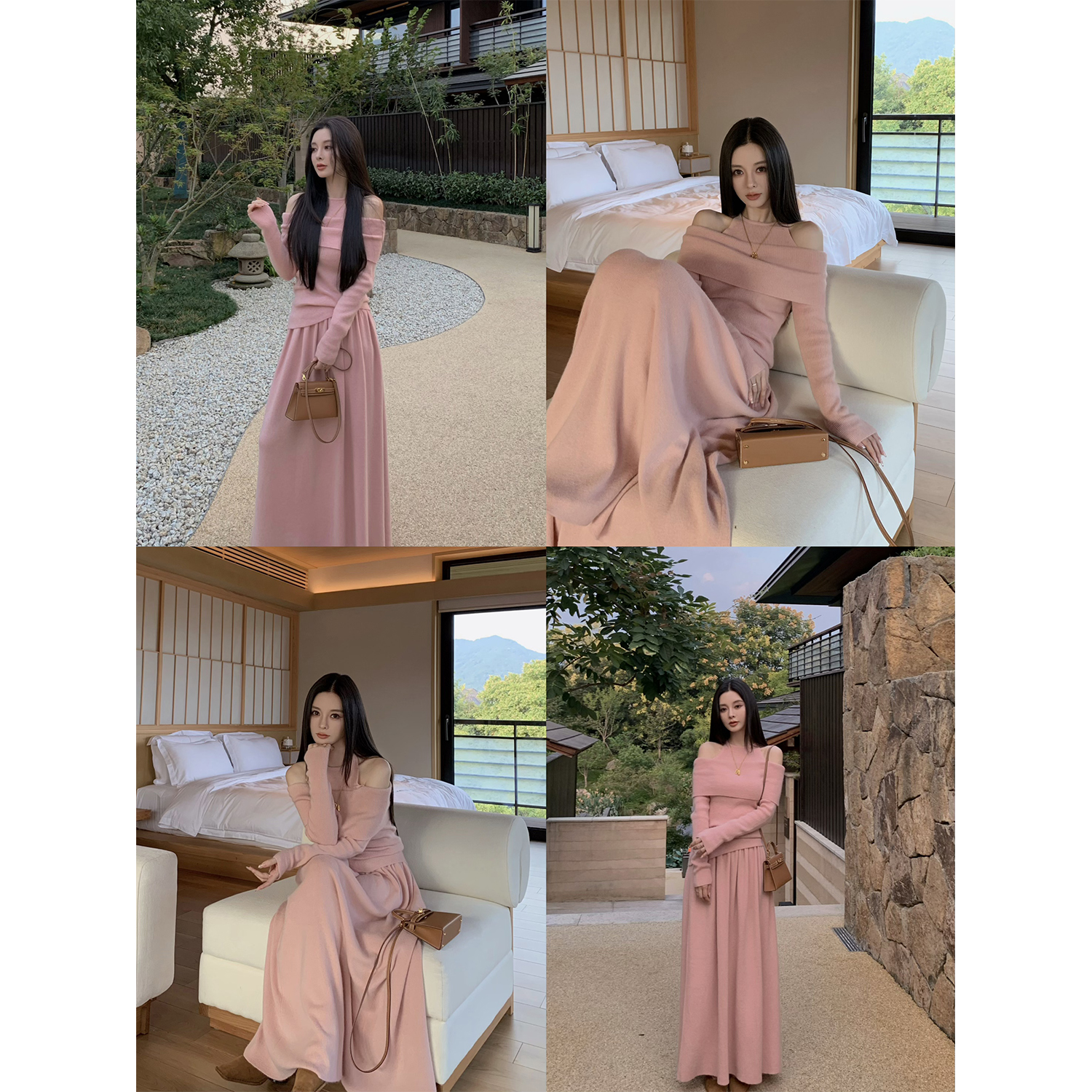 MINISTUDIO徐琳「温柔人设」设计师系列款挂脖一字肩翻领收腰上衣