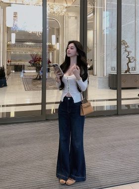 MINI STUDIO徐琳  「沙漏修容裤」深色渐变复古水洗喇叭牛仔裤