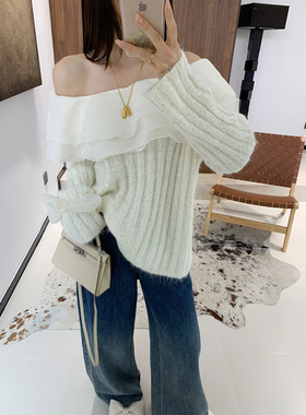 10/15 10AM徐琳「心动丘比特」多层荷叶边拼接竖坑条羊毛混纺毛衣