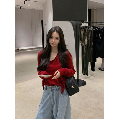 MINI STUDIO 徐琳「缪系叠穿」吊带针织开衫多色套装女秋季两件套